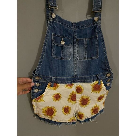 Hot Kiss Ava Sunflower Medium Wash Denim Overall Bibs Size 11 - Picture 4 of 8